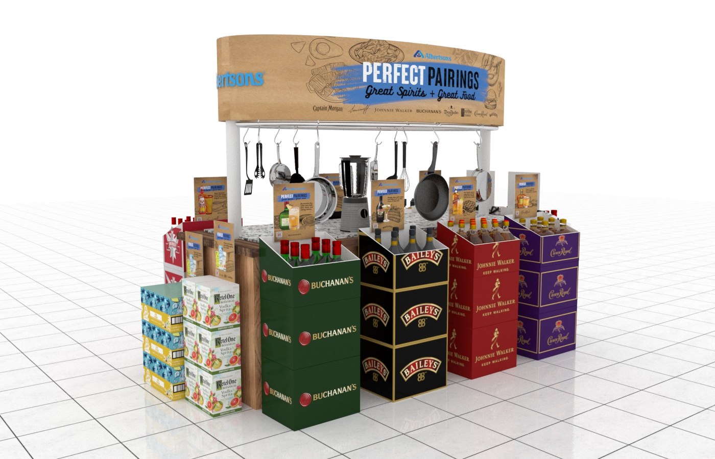 3D visualization of a retail display concept designed for in-store presentation.