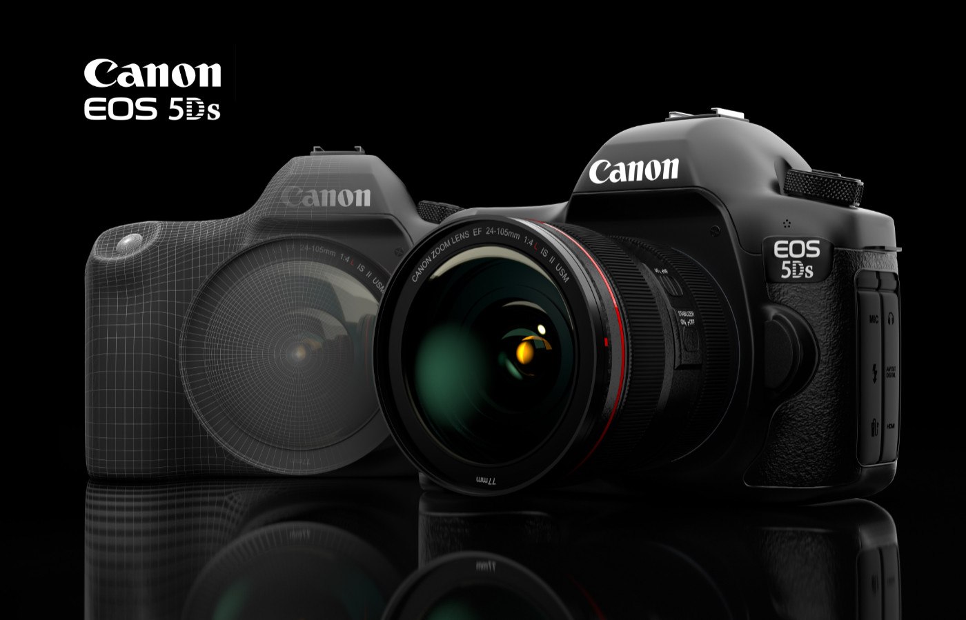 Product 3D visualization of a DSLR camera for marketing and promotional use.