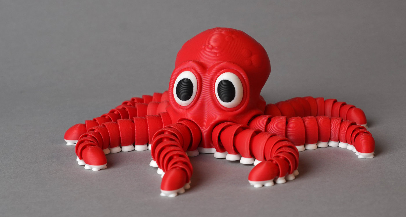 Articulated 3D printed octopus with flexible jointed limbs